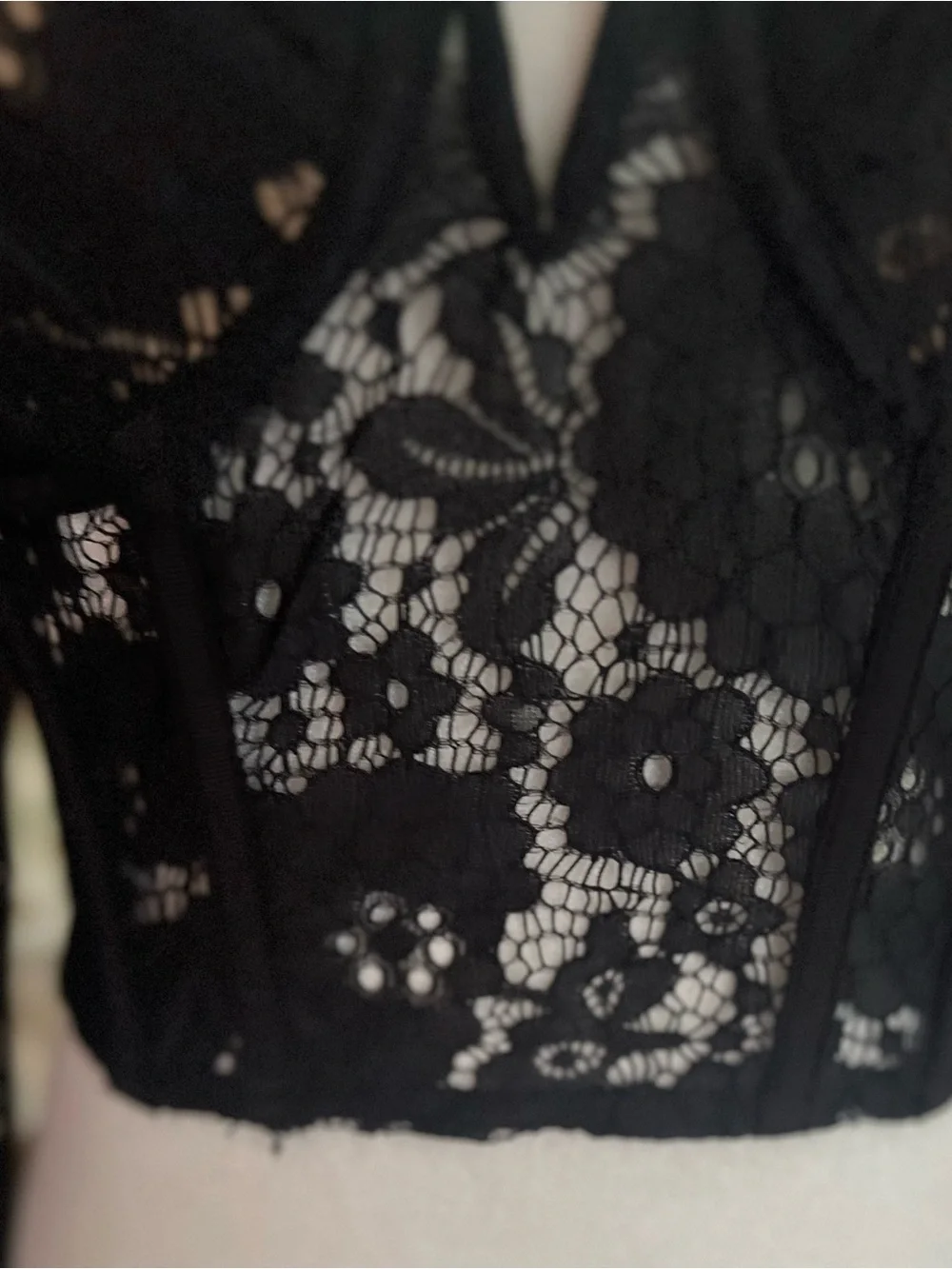 Lush Black Bustier Crop Top Lace Corset Balloon Sleeve NWOT S Cocktail Chic - Picture 9 of 17